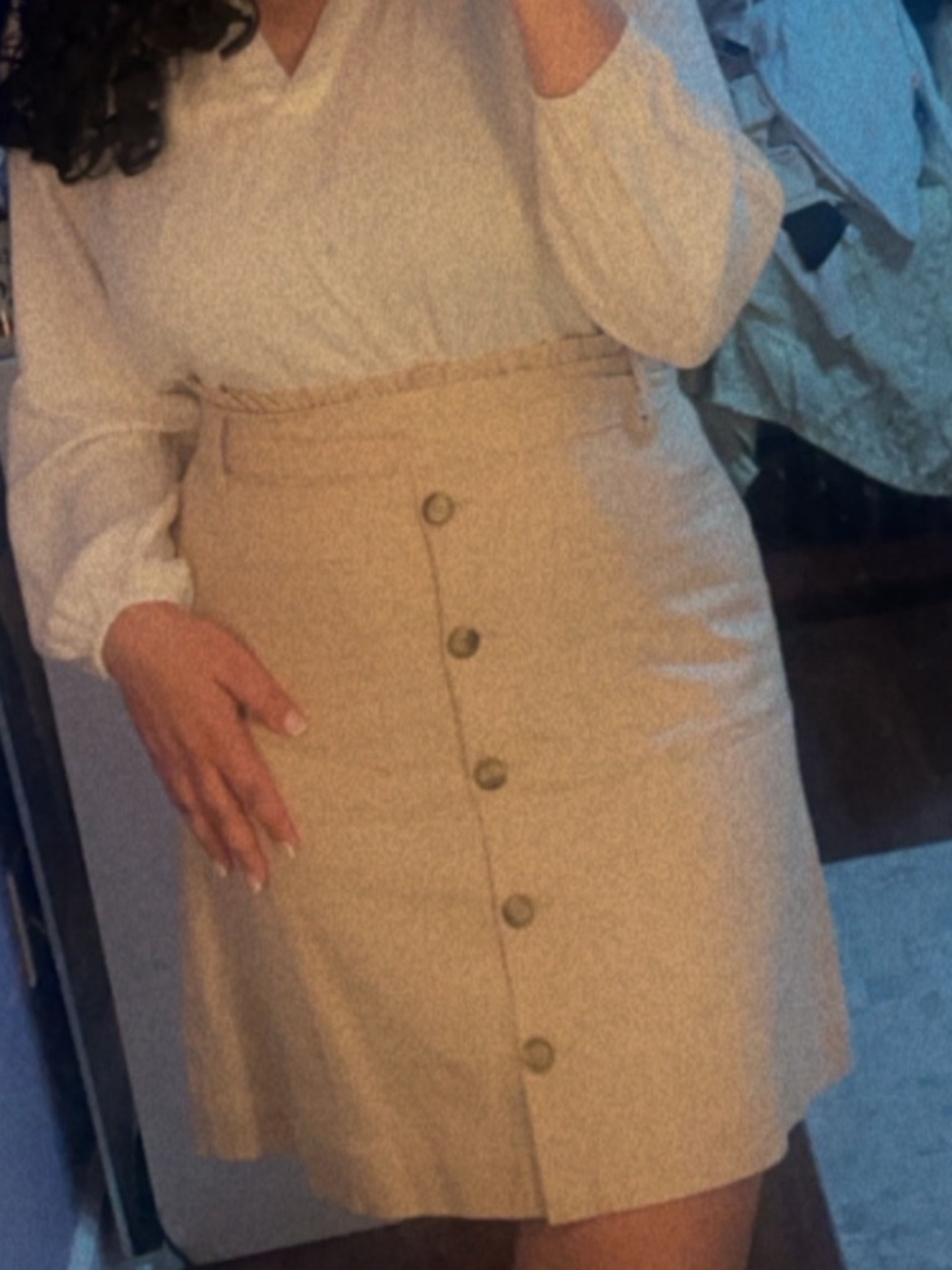 LOFT Beige Button-Front A-Line Skirt